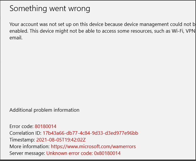 error screen with code 80180014